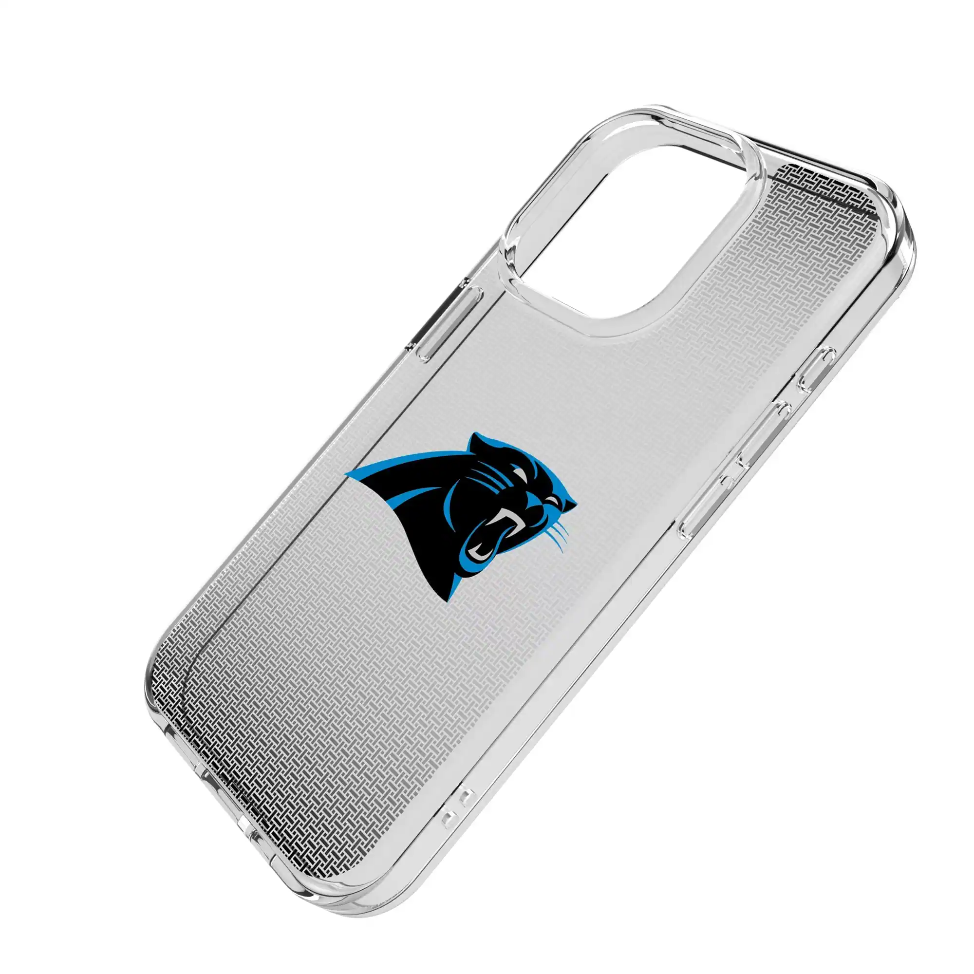 Alt View 1. Keyscaper - Carolina Panthers Linen Logo iPhone Clear Case - 16 Pro Max - Multicolor.
