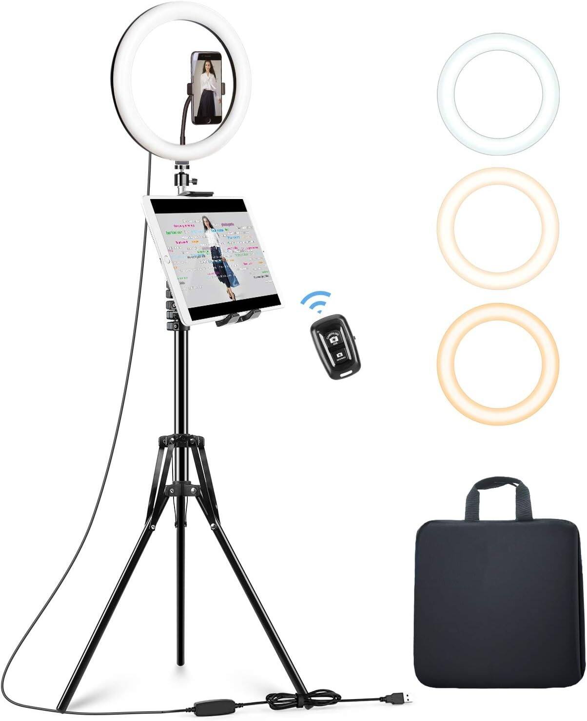 Schertz - 12" Ring Light with 72" Tripod & iPad/Phone Holder, Dimmable LED for Video, Makeup, Streaming & YouTube