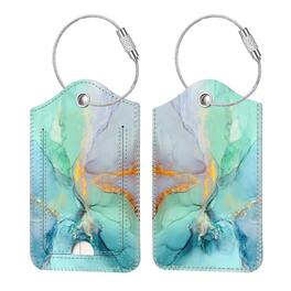 Kitcheniva - Luggage Tags For Travel Bag Suitcase With Loop & Privacy Cover ID Label Pack Of 2 - Emerald Marble
