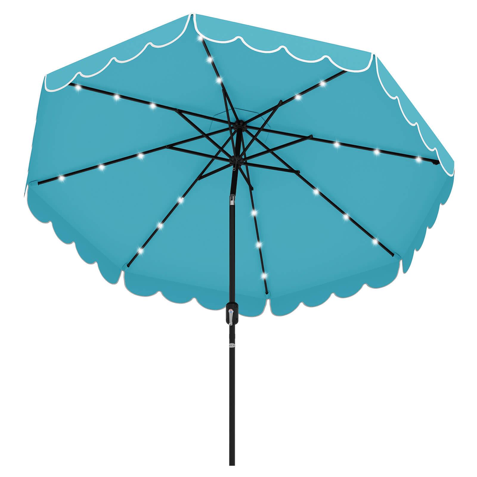 Alt View 1. Costway - Costway 9.3 FT Solar Patio Umbrella Outdoor Market Sunshade with 24 LED Lights Ruffles - Turquoise.