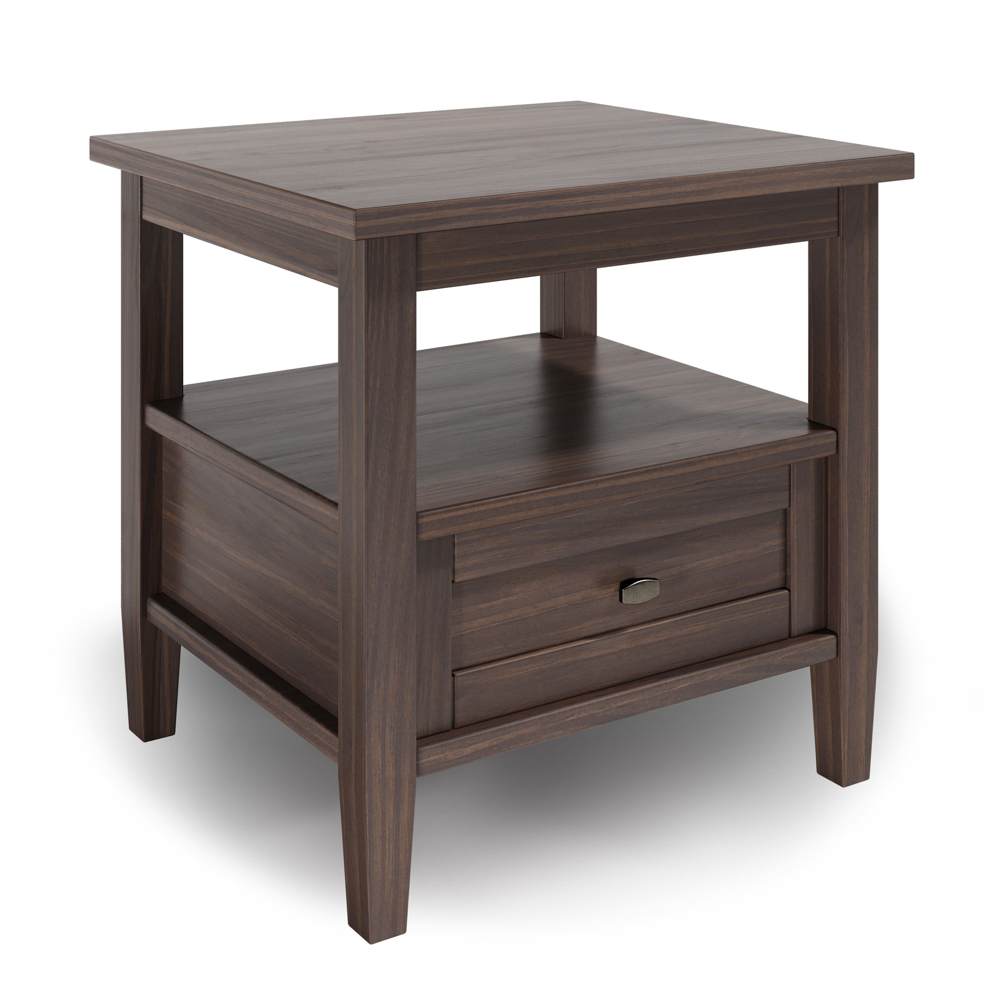 Front. Simpli Home - Warm Shaker SOLID WOOD 20 inch Wide Rectangle Transitional End Table in Warm Walnut Brown - Warm Walnut Brown.