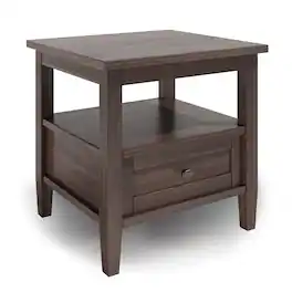 Simpli Home - Warm Shaker SOLID WOOD 20 inch Wide Rectangle Transitional End Table - Warm Walnut Brown