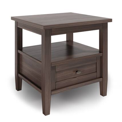 Front. Simpli Home - Warm Shaker SOLID WOOD 20 inch Wide Rectangle Transitional End Table in Warm Walnut Brown - Warm Walnut Brown.