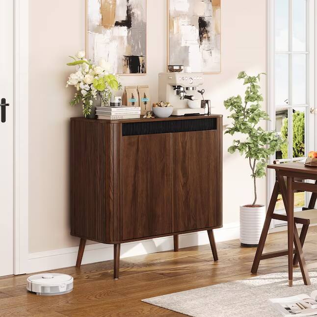 Left. Furnulem - 31 Inch Wide Sideboard Buffet Server Kitchen Storage Cabinet Adjustable Shelves Open Rack Console Table For Dining Room - Brown.