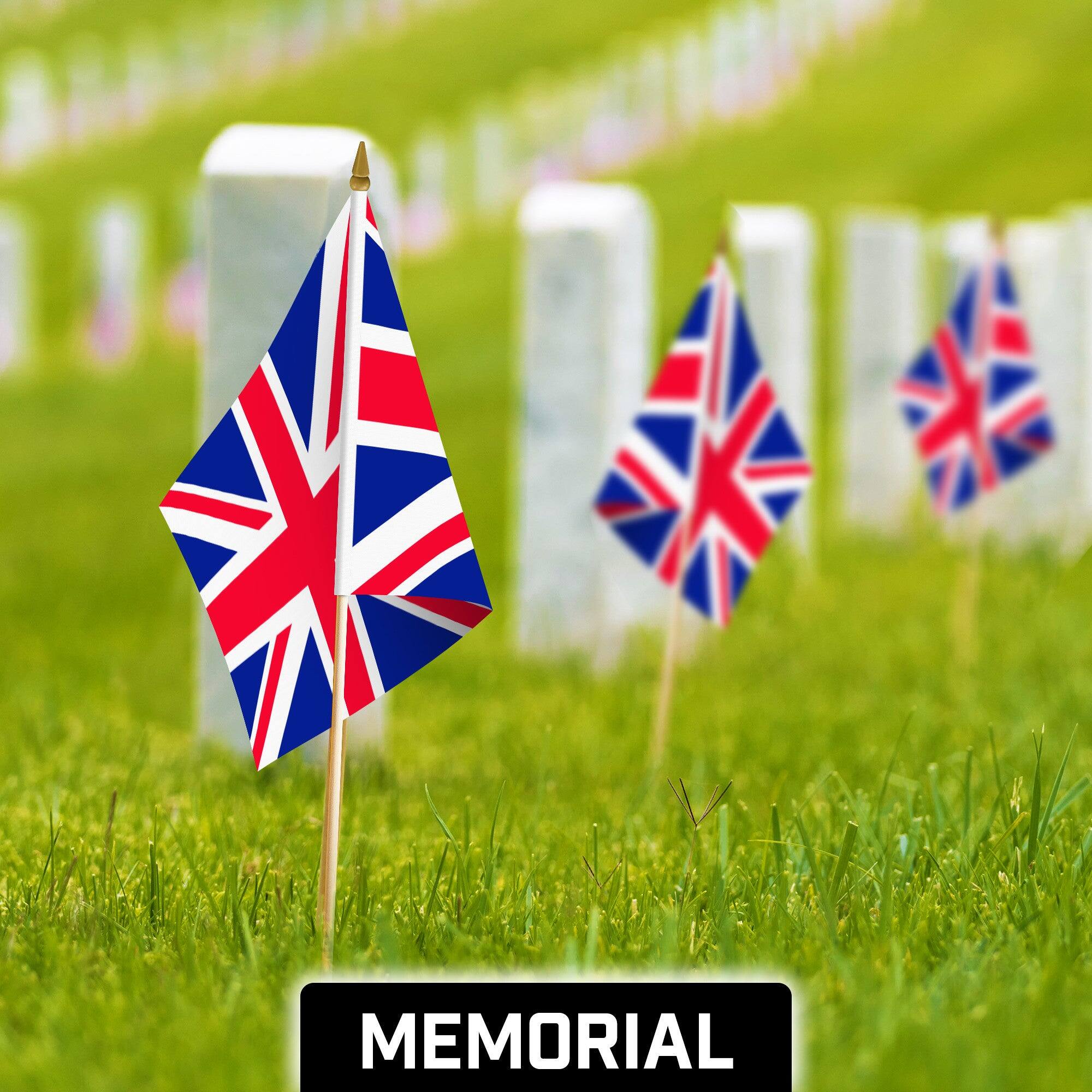 Back. G128 - 24-Pack United Kingdom Handheld Stick Flags, 12 x 18 in, 150D Polyester. - Assorted Colors.