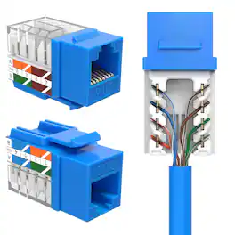 Cables Direct Online - Cat6 45° Angled RJ45 Keystone Jack, 8P8C 110 Punch-Down, Gold-Plated Contacts, 10Gbps Ready, ANSI/TIA Compliant - Blue