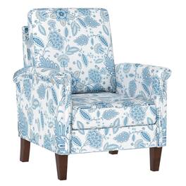 Costway - 1 PCS Floral Accent Chair with Solid Wood Legs & High Back Thick Comfy Cushions - Blue