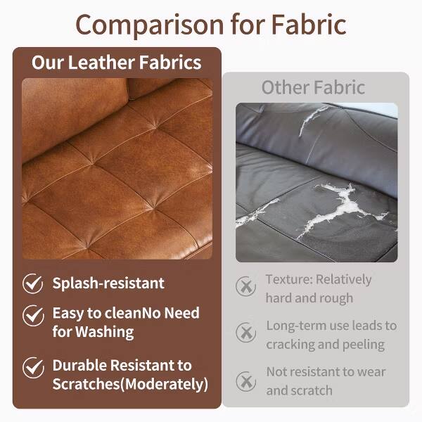 Comparison for Fabric

Our Leather Fabrics
- Splash-resistant
- Easy to clean
- No Need for Washing
- Durable
- Resistant to Scratches (Moderately)

Other Fabric
- Texture: Relatively hard and rough
- Long-term use leads to cracking and peeling
- Not resistant to wear and scratch