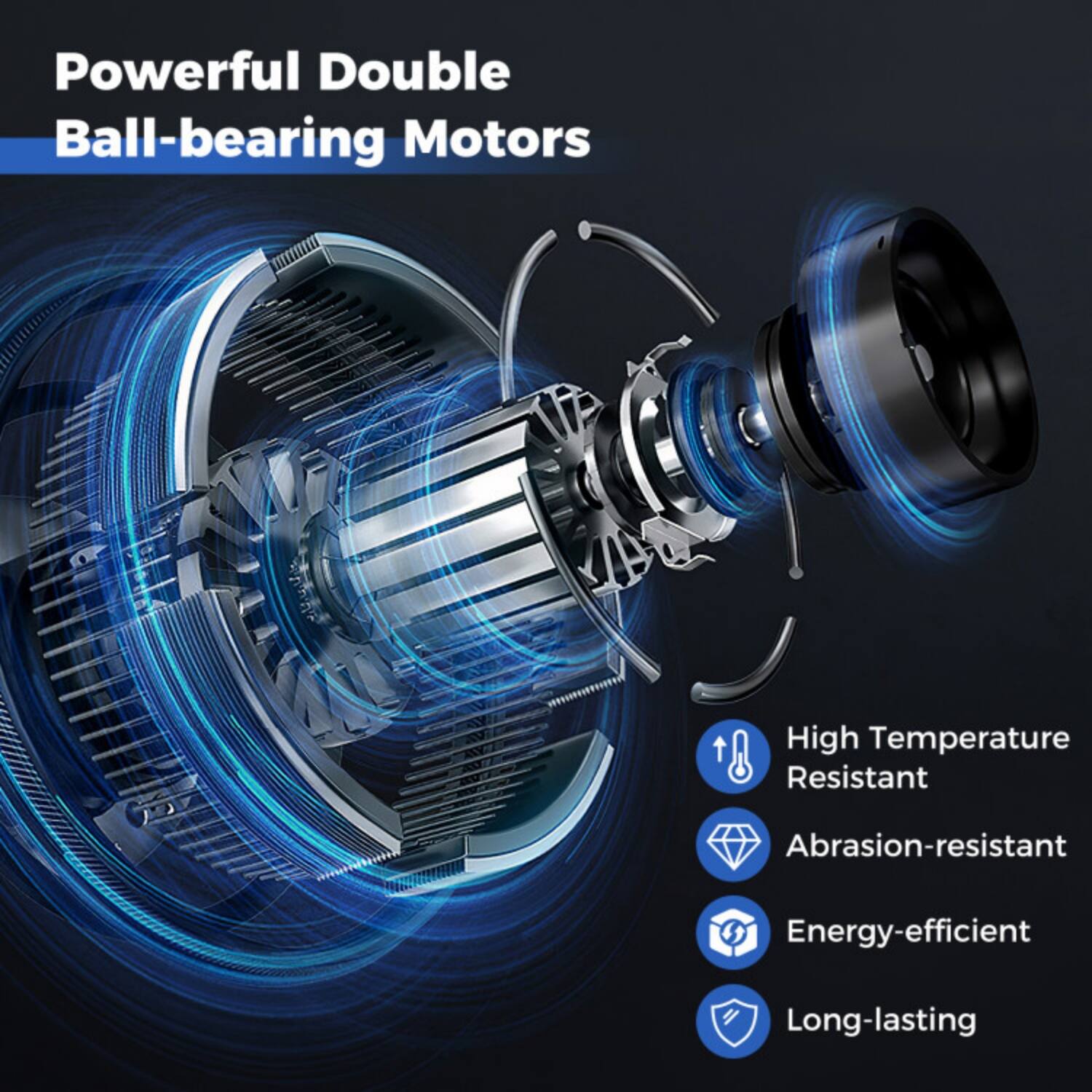 Powerful Double Ball-bearing Motors

- High Temperature Resistant
- Abrasion-resistant
- Energy-efficient
- Long-lasting