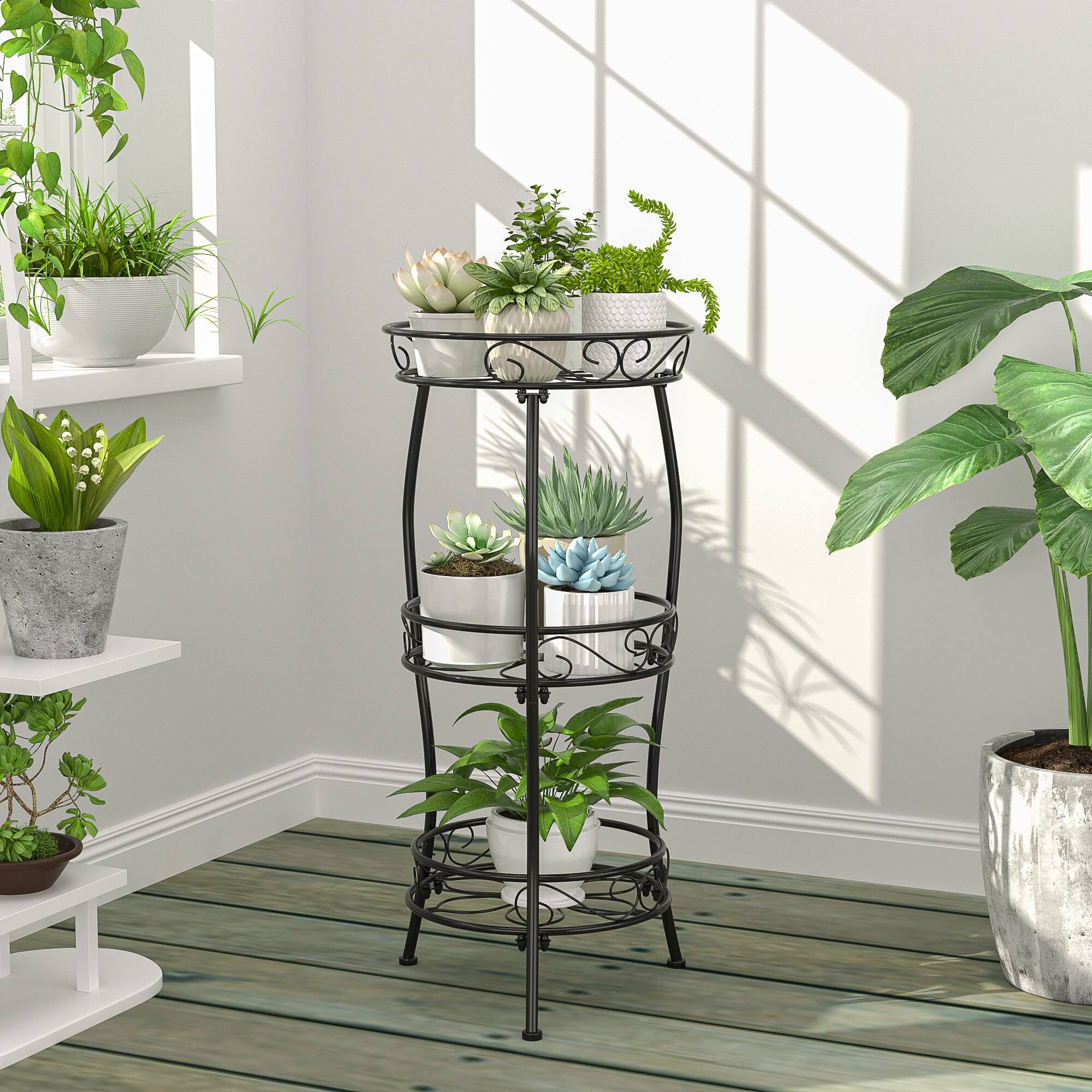 Vecelo- 3 Tier Tall Plant Stand Indoor Outdoor, Metal Flower Pot Holder, Multi Level Plant Rack for Balcony Garden Patio