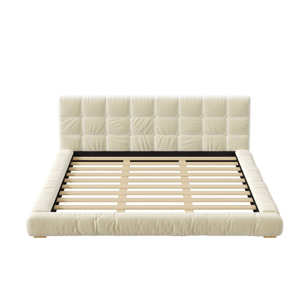 Alt View 9. Loheer - Loheer King Size Bed Frame Upholstered Platform Bed Velvet Beige Tufted Headboard Low Profile - Beige.