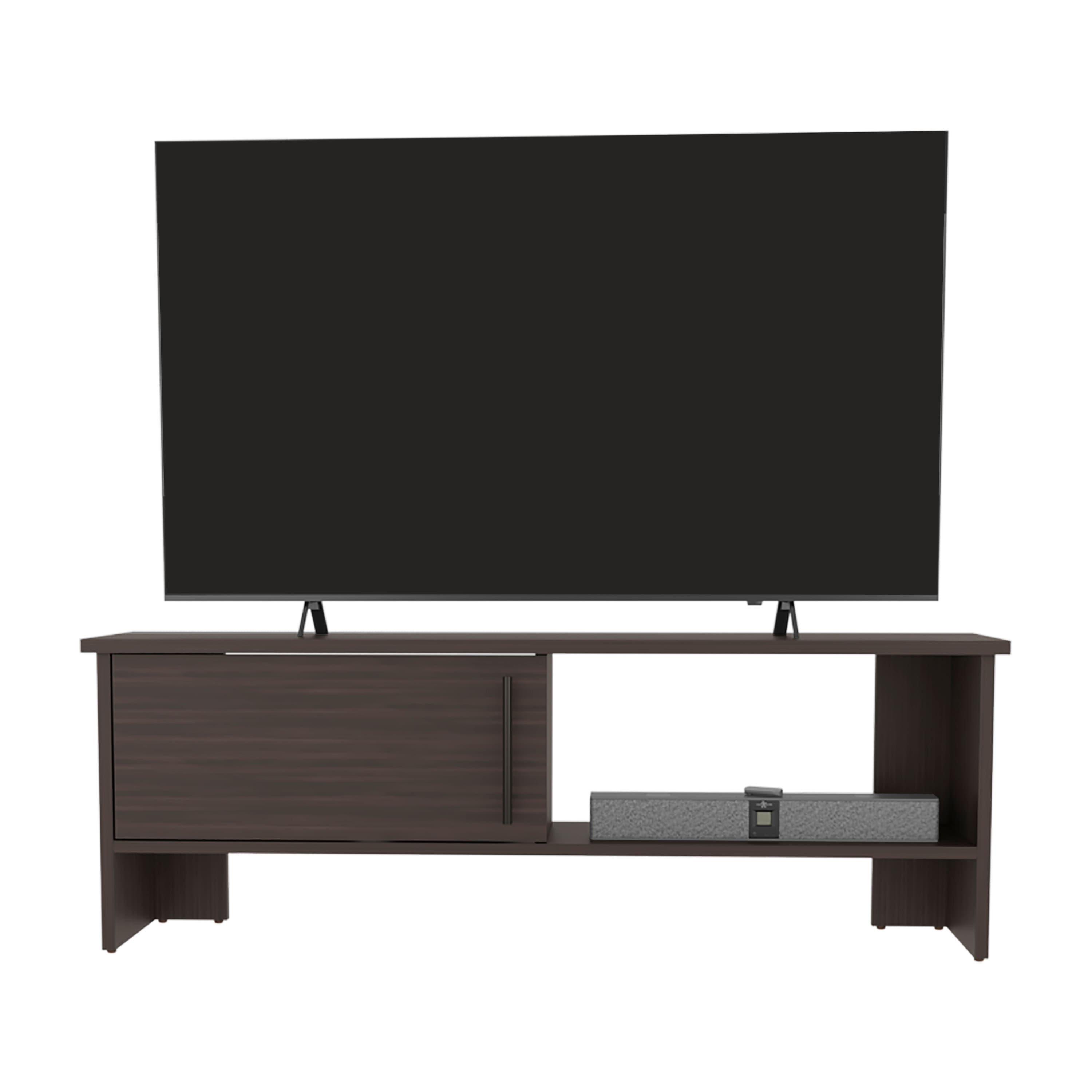 Spaco - Modern TV Stand, Entertainment Center Media Console for 50 Inch TVs, 1 Door Cabinet with Open Shelf,Compact Design - Dark Oak