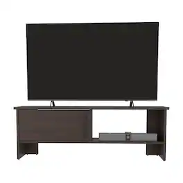 Spaco - Modern TV Stand, Entertainment Center Media Console for 50 Inch TVs, 1 Door Cabinet with Open Shelf,Compact Design - Dark Oak
