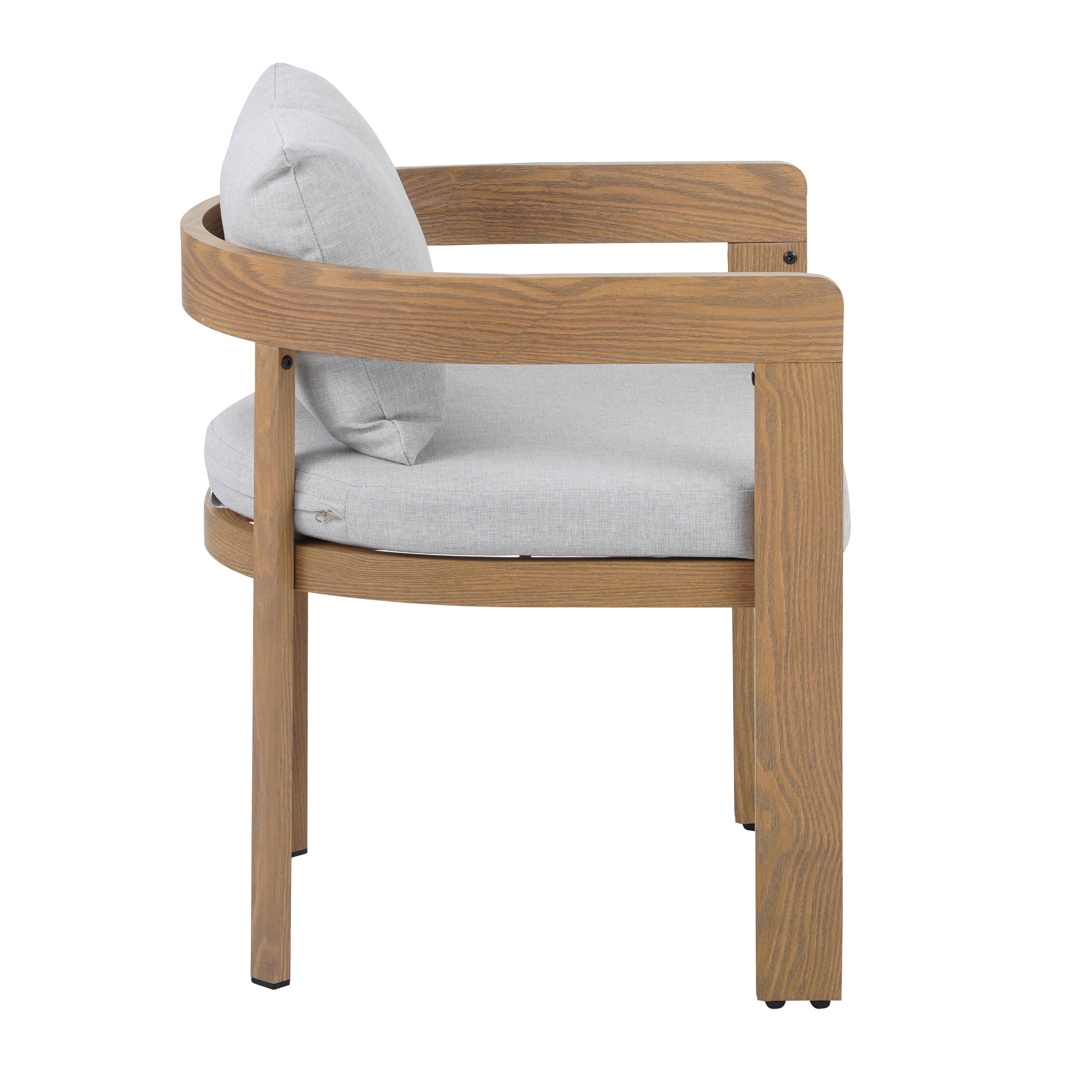 Alt View 1. Mondawe - Set of 2 Aluminum Dining Chair with Cushion - Light Gray+Teak.