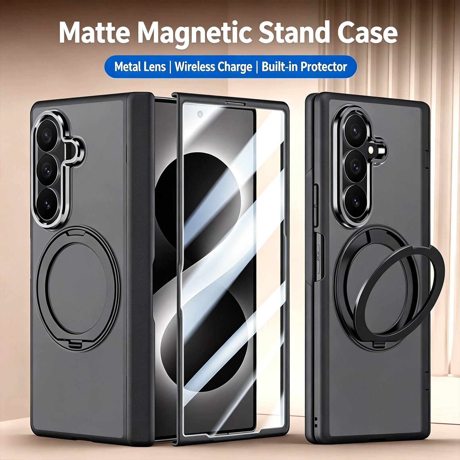 Matte Magnetic Stand Case  
Metal Lens | Wireless Charge | Built-in Protector