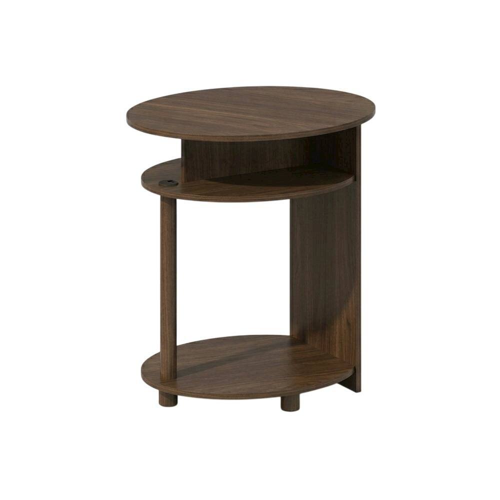 FurniFact - Oval Nightstand with Wooden Finish and Compact Design - Walnut