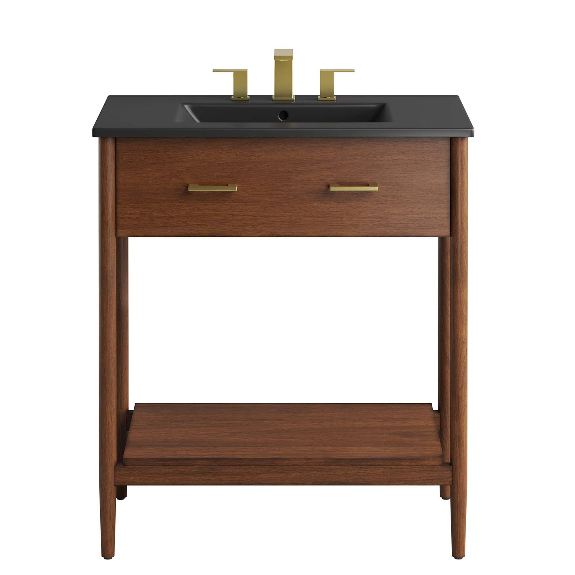 Alt View 4. Modway - Zaire Bathroom Vanity Basin Included by Modway - Walnut Black.