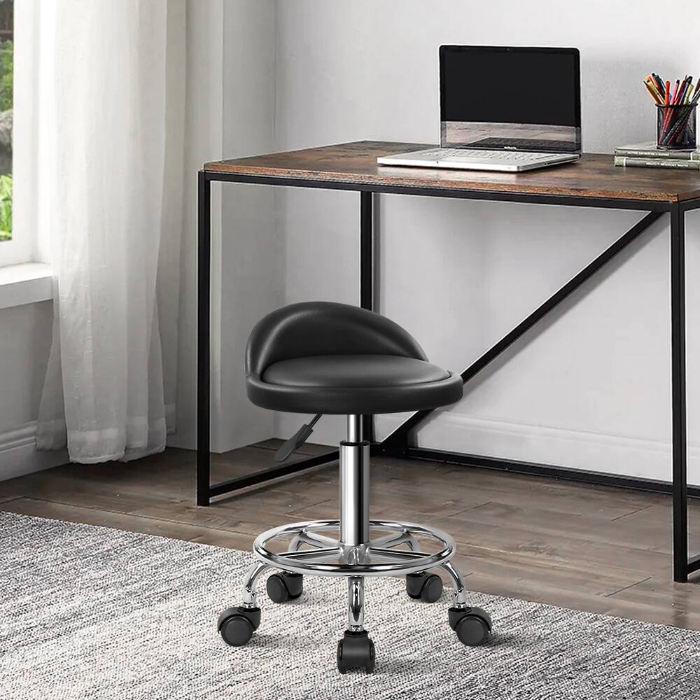 Alt View 1. KKTONER - KKTONER PU Leather Round Rolling Stool with Foot Rest Height Adjustable Swivel Drafting Work SPA Task Chair (Black) - Black.