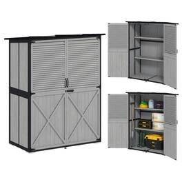 Outsunny - Outdoor Storage Cabinet, Wood Garden Tool Shed with Lock, Steel Frame and Asphalt Roof, Garden Storage Shed