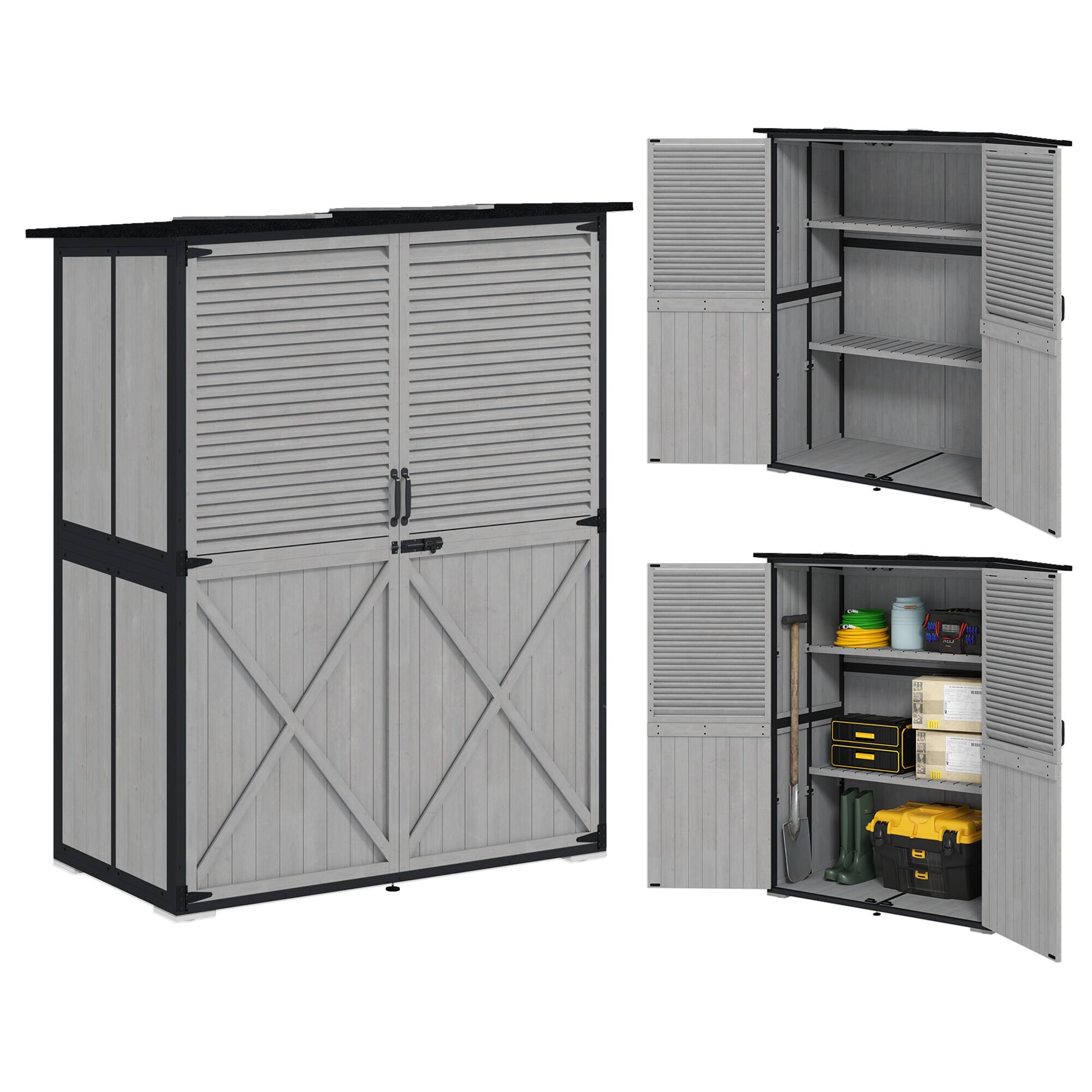 Front. Outsunny - Outdoor Storage Cabinet, Wood Garden Tool Shed with Lock, Steel Frame and Asphalt Roof, Garden Storage Shed.