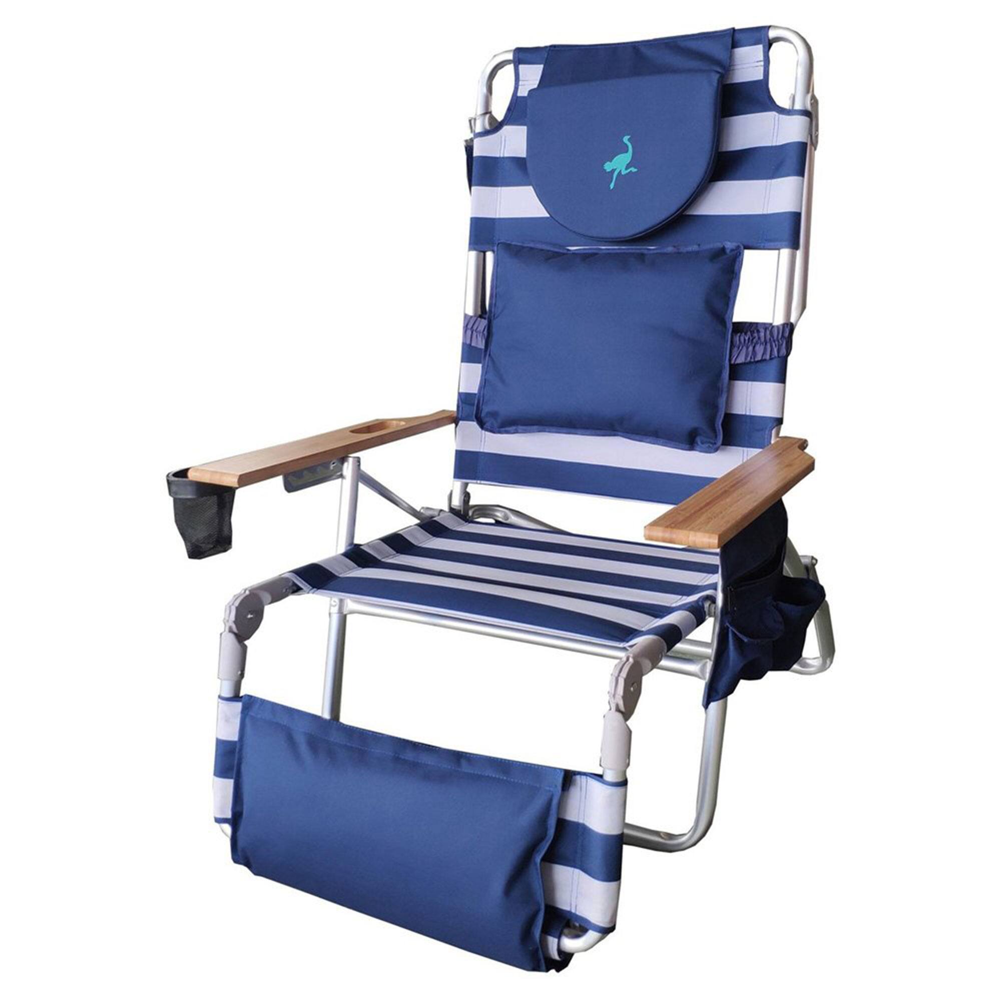 Alt View 5. Ostrich - Ostrich Deluxe 3N1 Outdoor Lawn Beach Lounge Chair with Footrest, Blue Stripe - Striped.
