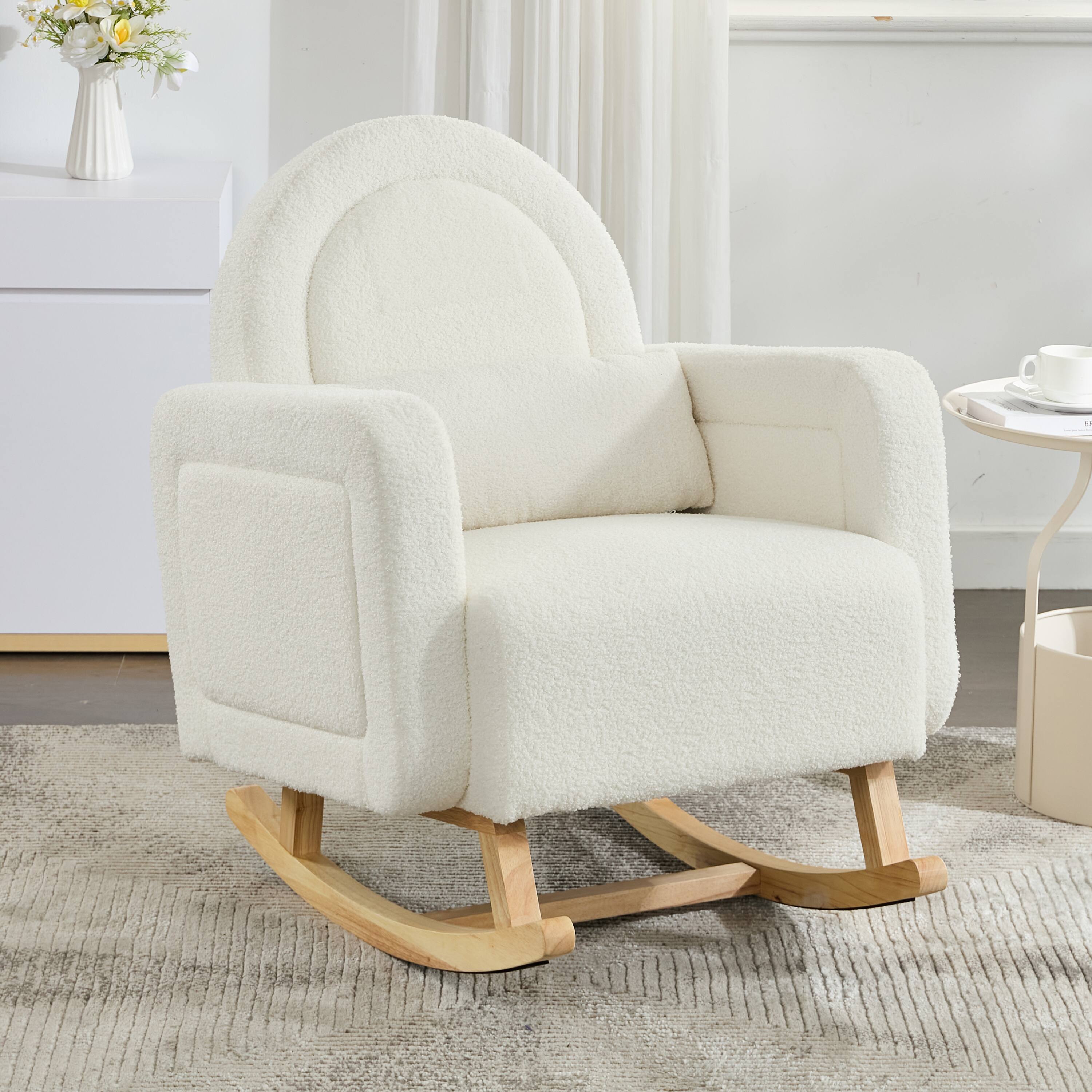 Alt View 1. GOODSILO - Accent Rocking Chair with Pillow, Ultimate Comfort for Your Home, Teddy Velvet - Cream White.