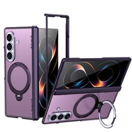 Dteck - Magnetic Case for Samsung Galaxy Z Fold8 Ultra with Ring Stand, Frosted Shockproof Auto Spring Hinge Protective Cover - Purple