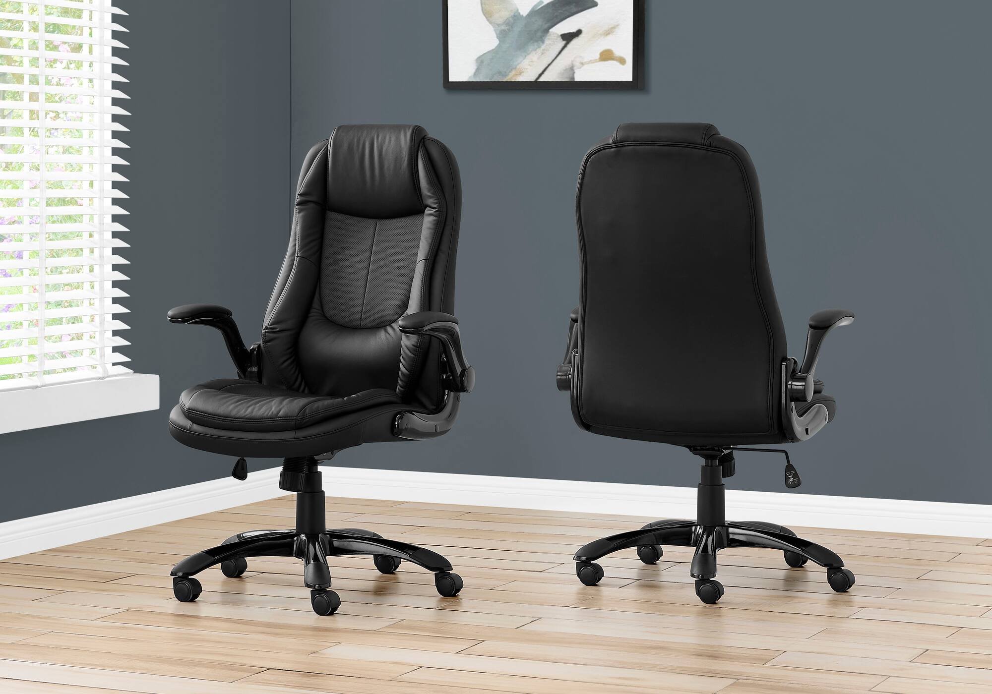 Angle. Spaco - Spaco Ergonomic Gaming Office Chair with High Back, Adjustable Height, Tilt, Swivel, Flip-Up Armrests and Leather - Black.
