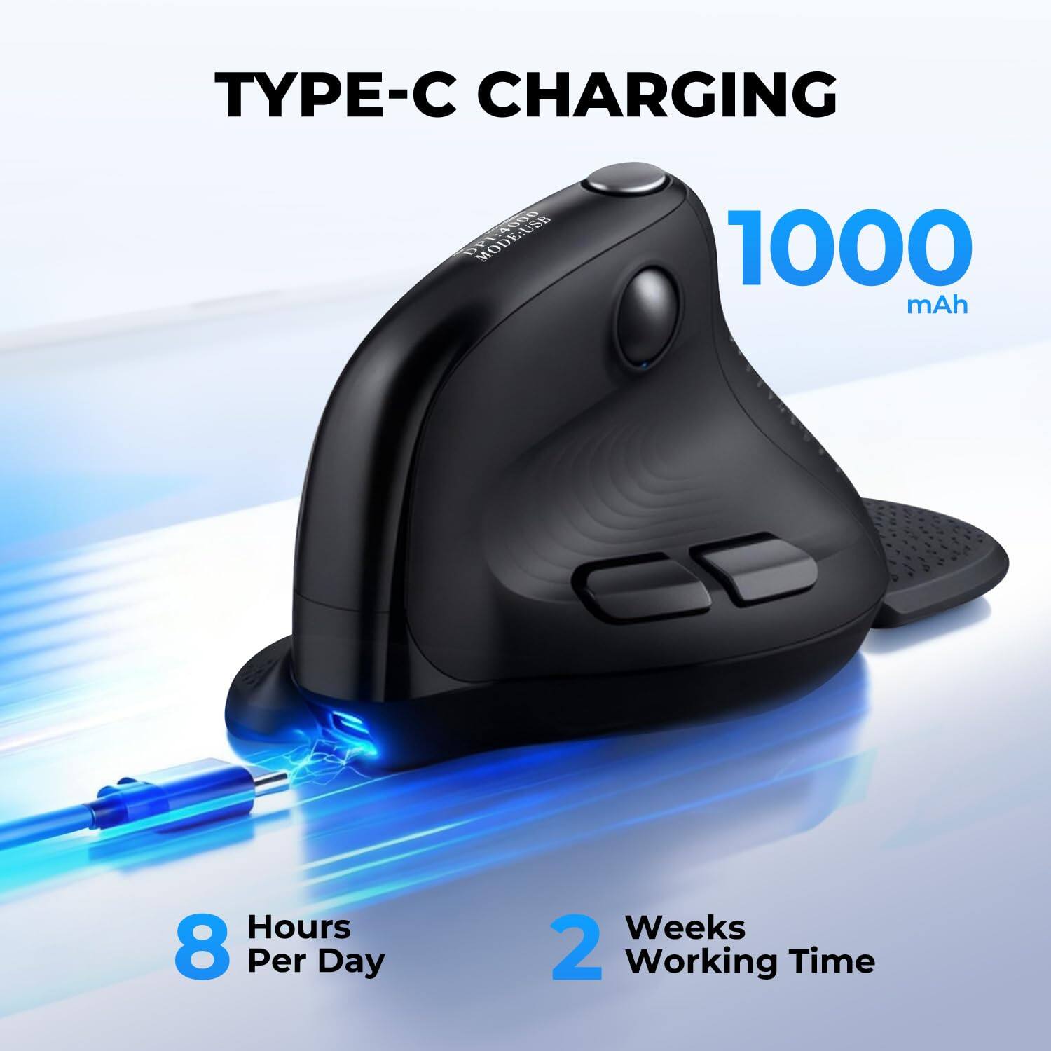 TYPE-C CHARGING  
1000 mAh  
8 Hours Per Day  
2 Weeks Working Time