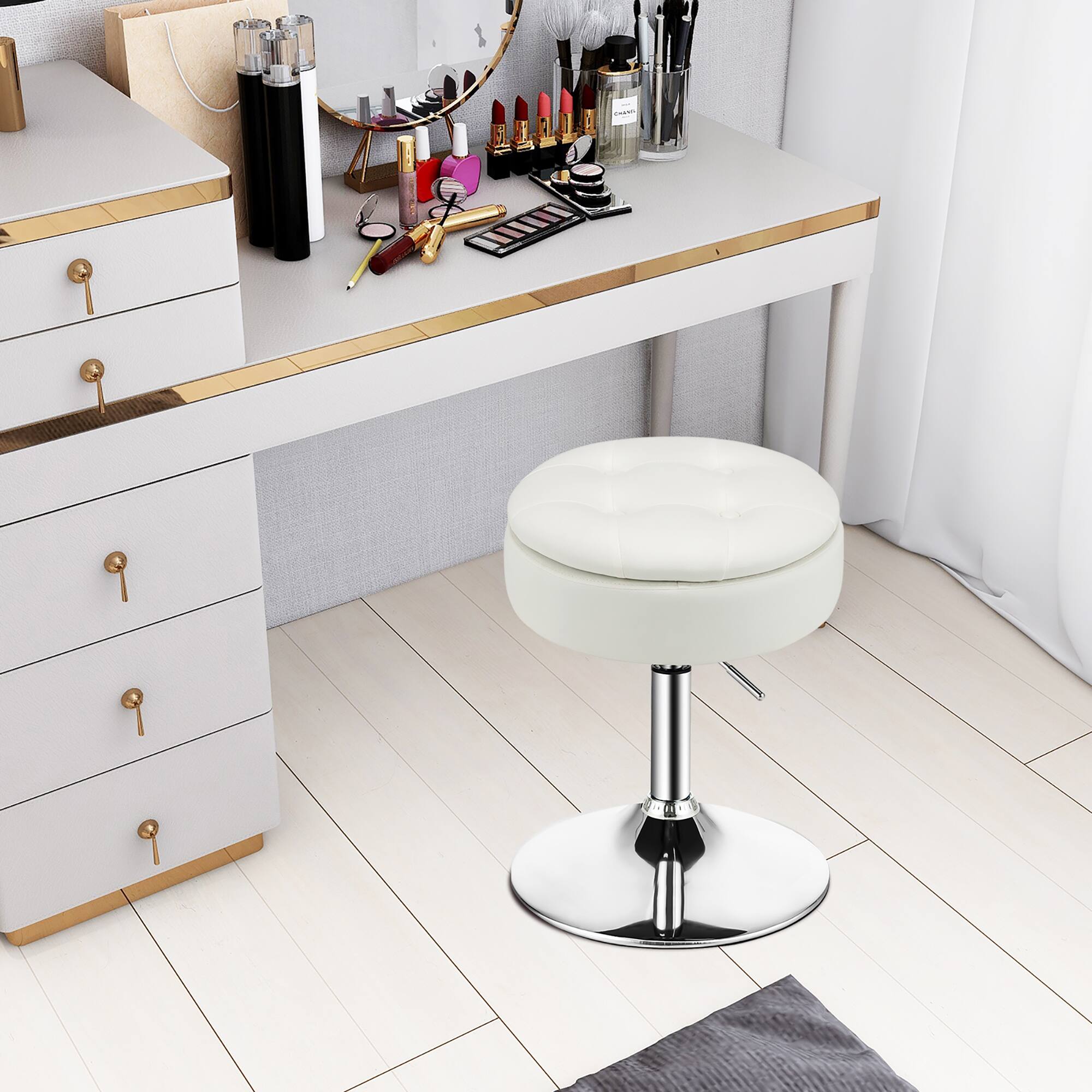 Alt View 1. Costway - Costway Set of 2 Adjustable Vanity Stool 360° Swivel Storage Makeup Chair with  Tray - White.