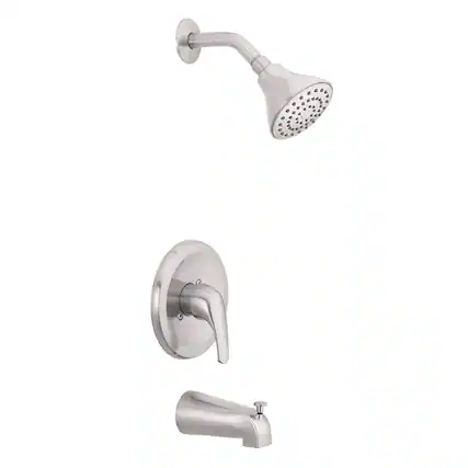Front. OAKBROOK - OakBrook 1-Handle Brushed Nickel Tub and Shower Faucet - Silver.