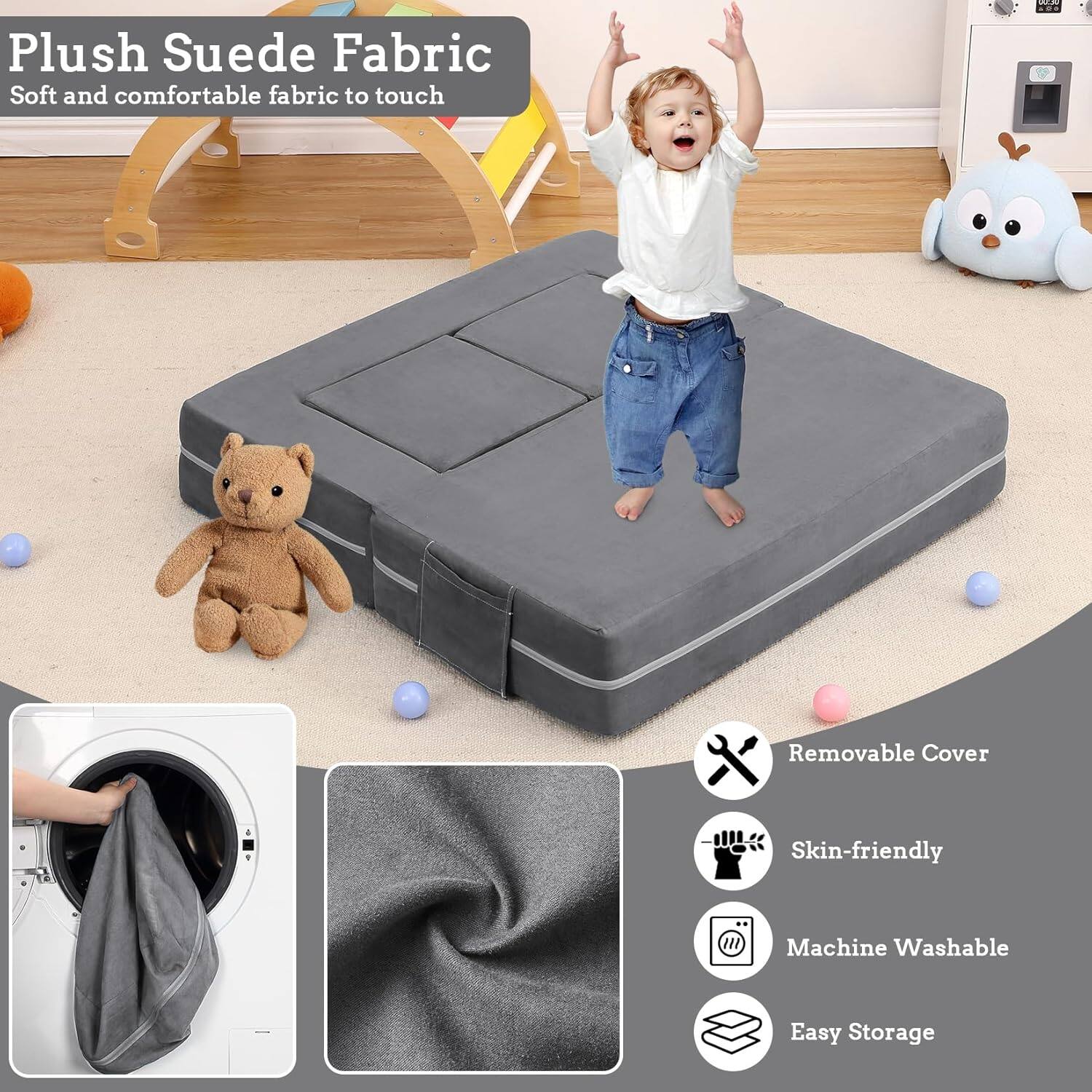 Plush Suede Fabric  
Soft and comfortable fabric to touch  

- Removable Cover  
- Skin-friendly  
- Machine Washable  
- Easy Storage