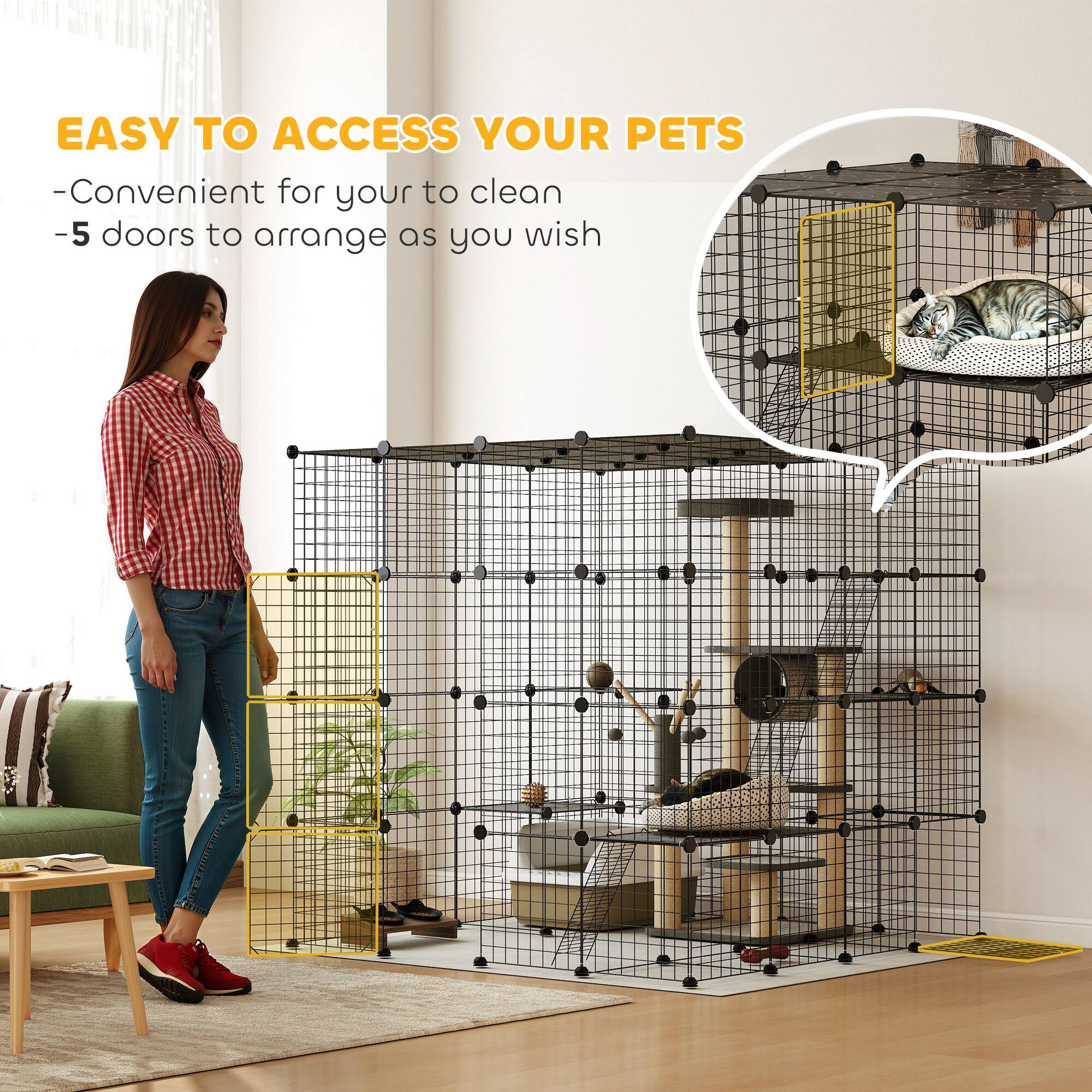 EASY TO ACCESS YOUR PETS

- Convenient for your to clean
- 5 doors to arrange as you wish