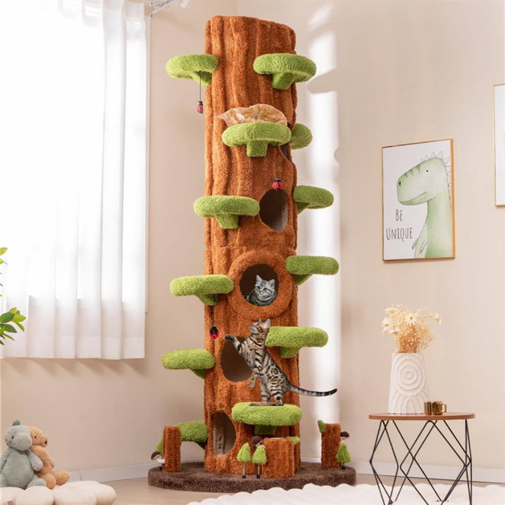 Angle. Kadyn - Cat Scratching Tower,Cat Tree, 90.5 Inch Tall Multifunctional Cat Tree with Private Condos for Indoor Cats - Brown.