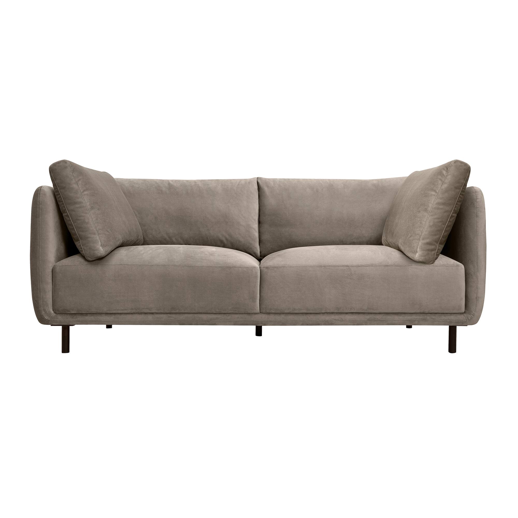 Front. Armen Living - Serenity 79" Fossil Gray Velvet Sofa with Black Metal Legs - Fossil Gray.