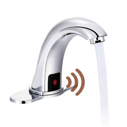 Front. Mondawe - Single Hole Touchless Sensor Bathroom Sink Faucet with Deck Plate - Chrome.
