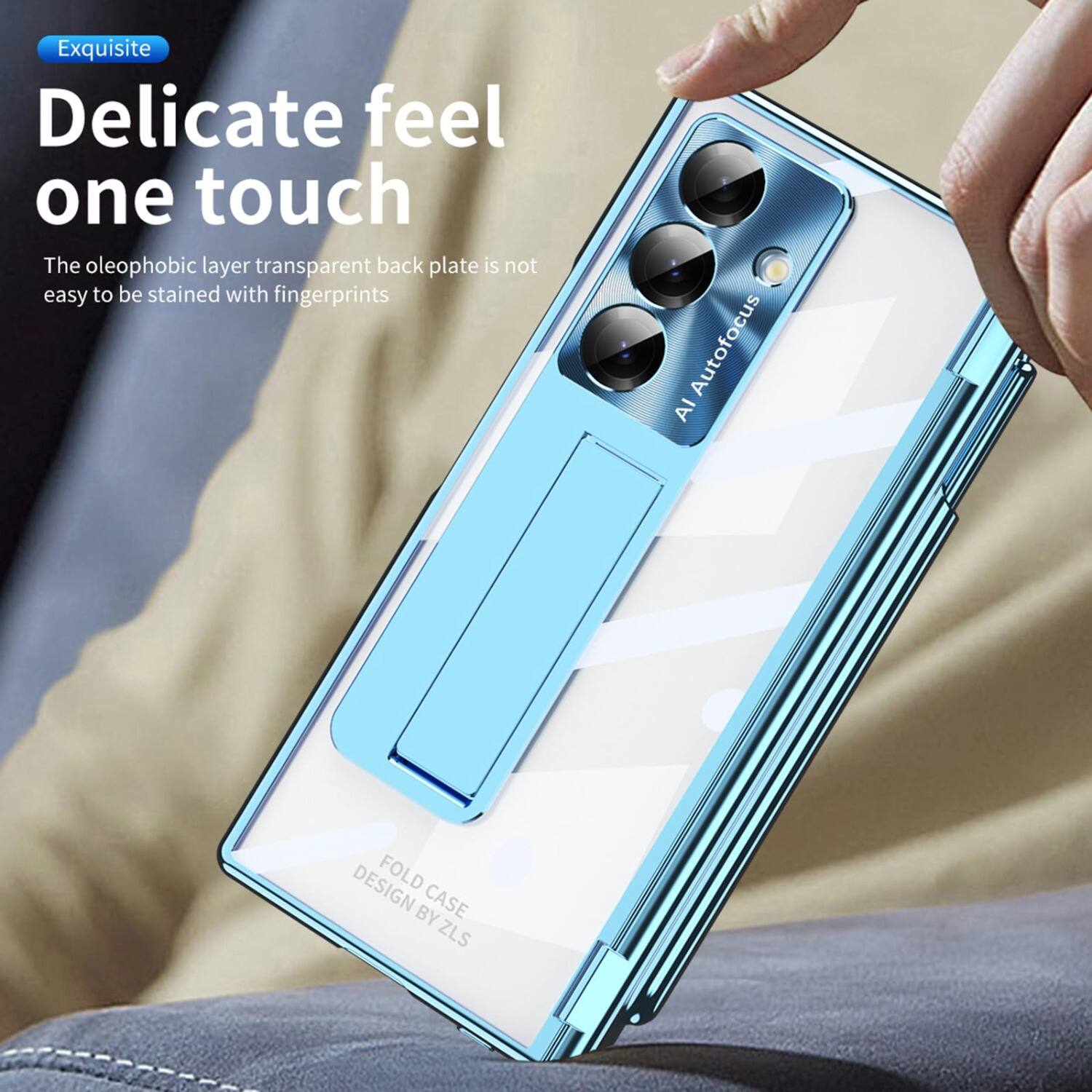 Exquisite  
Delicate feel one touch  
The oleophobic layer transparent back plate is not easy to be stained with fingerprints  

AI Autofocus  
FOLD CASE DESIGN BY ZLS