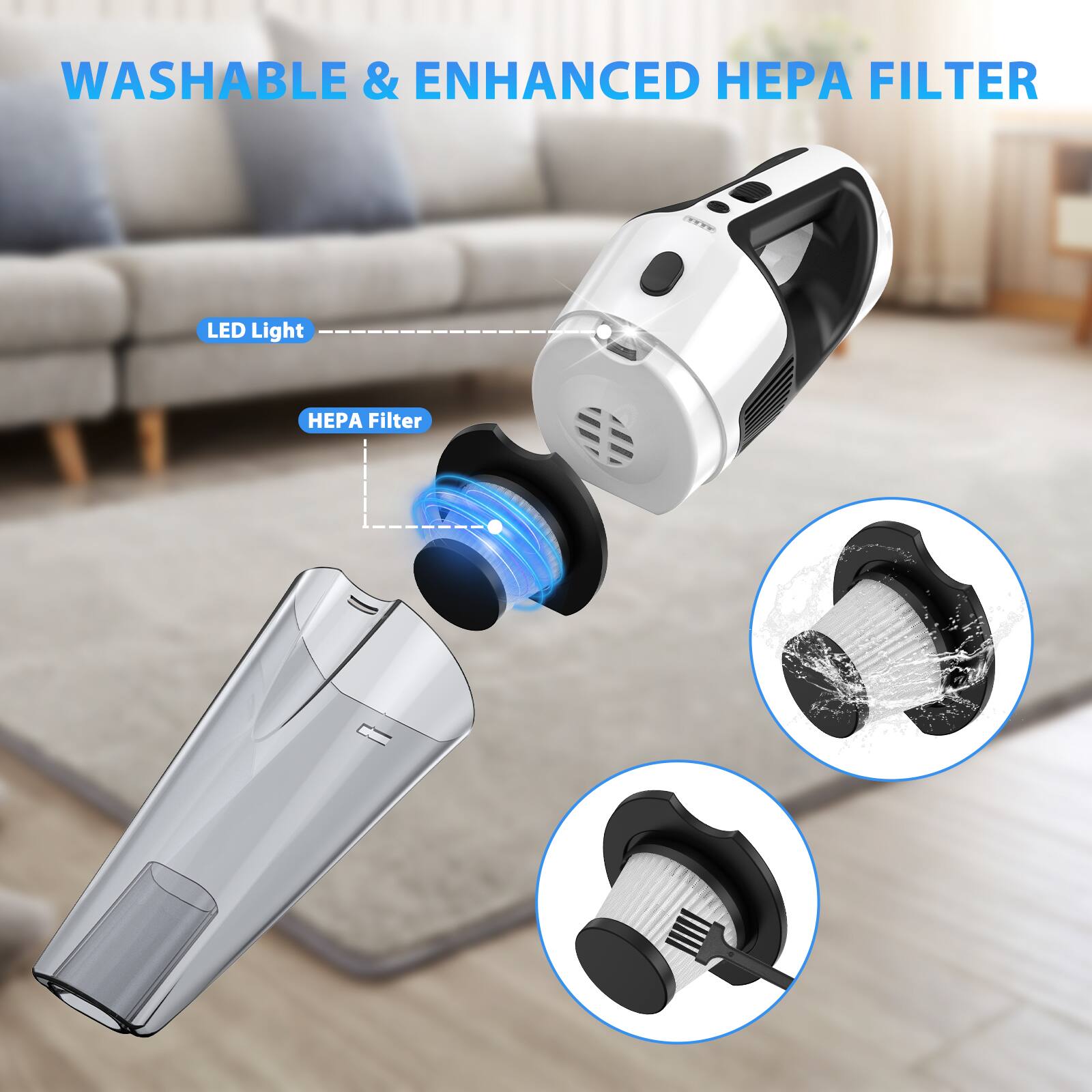 WASHABLE & ENHANCED HEPA FILTER

LED Light

HEPA Filter