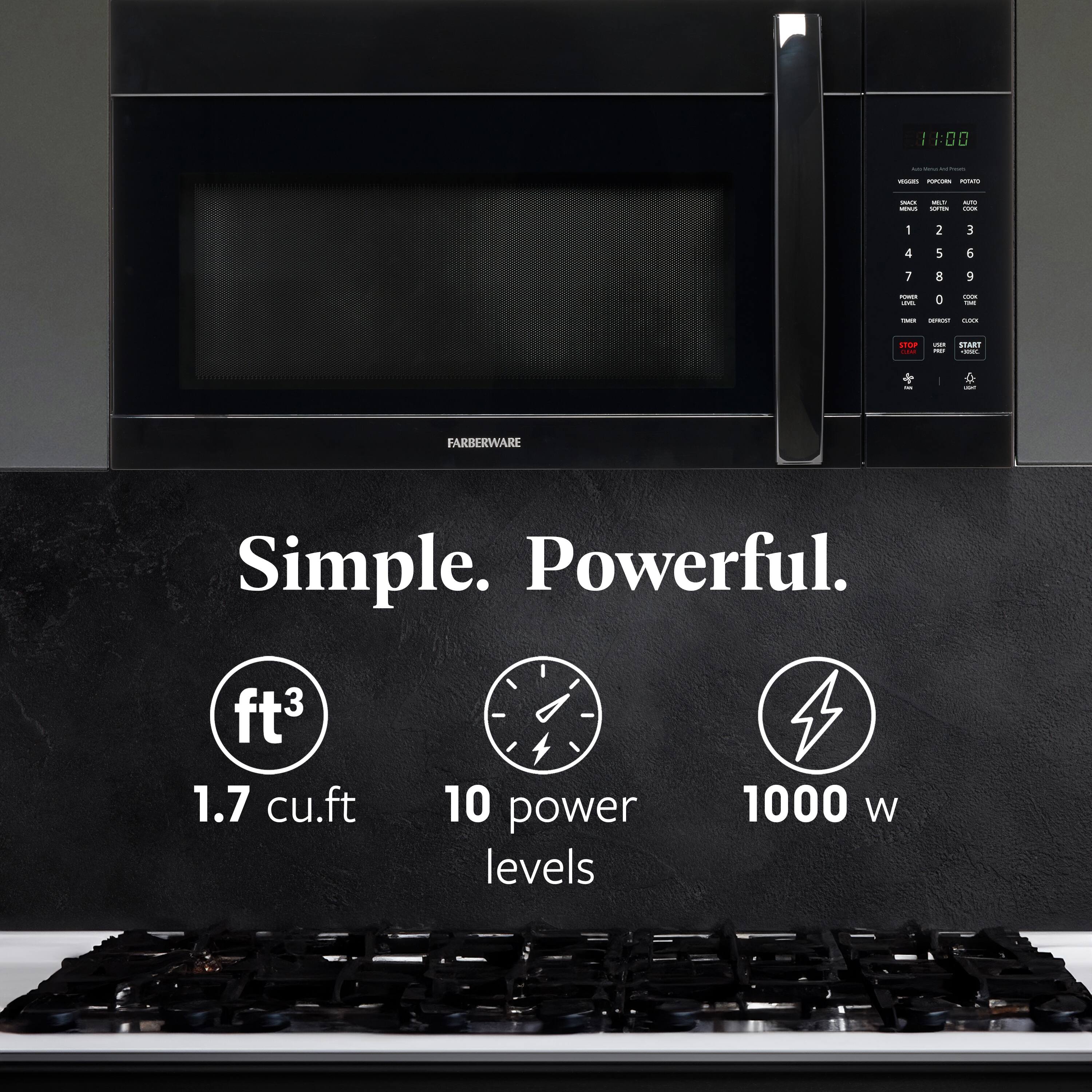 Simple. Powerful.  
1.7 cu.ft  
10 power levels  
1000 W