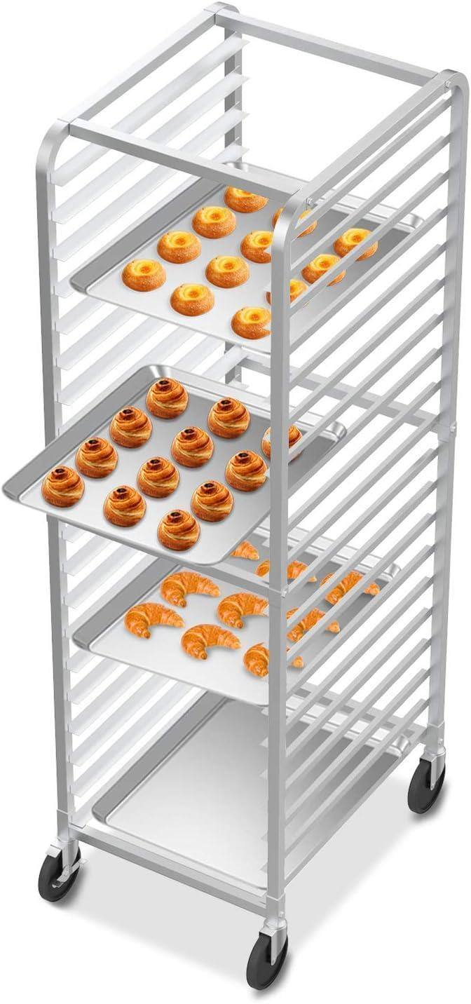 Angle. Winado - 20 Tier Stainless Steel Bakery Rack Hold up to 20 Full or 40 Half Size Bun Pans for Restaurant & Commercial Kitchen Use - Silver.