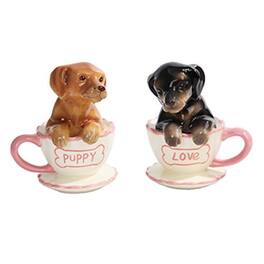 Pacific Trading - Daschshund Puppies in Teacups Ceramic Salt & Pepper Shakers - Multicolor