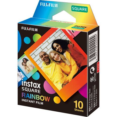 FUJIFILM SQUARE  
instax SQUARE RAINBOW  
INSTANT FILM  
10 Sheets  

Size: 9.5cm x 7.2cm  
Image Size: 8.6cm x 7.2cm