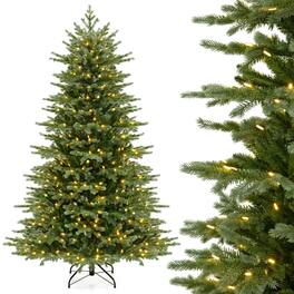 Costway - 7 FT Artificial Christmas Tree with 3156 Lush PVC & PE Tips 400 LED Lights - Green
