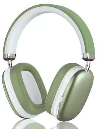 Front. VEAT00L - SY-BT1632 Green Over-Ear Bluetooth Headphones: 40mm Bass Driver, Bluetooth 5.3 Dual-Mode, 40hr Battery, Comfort Fit - Green.