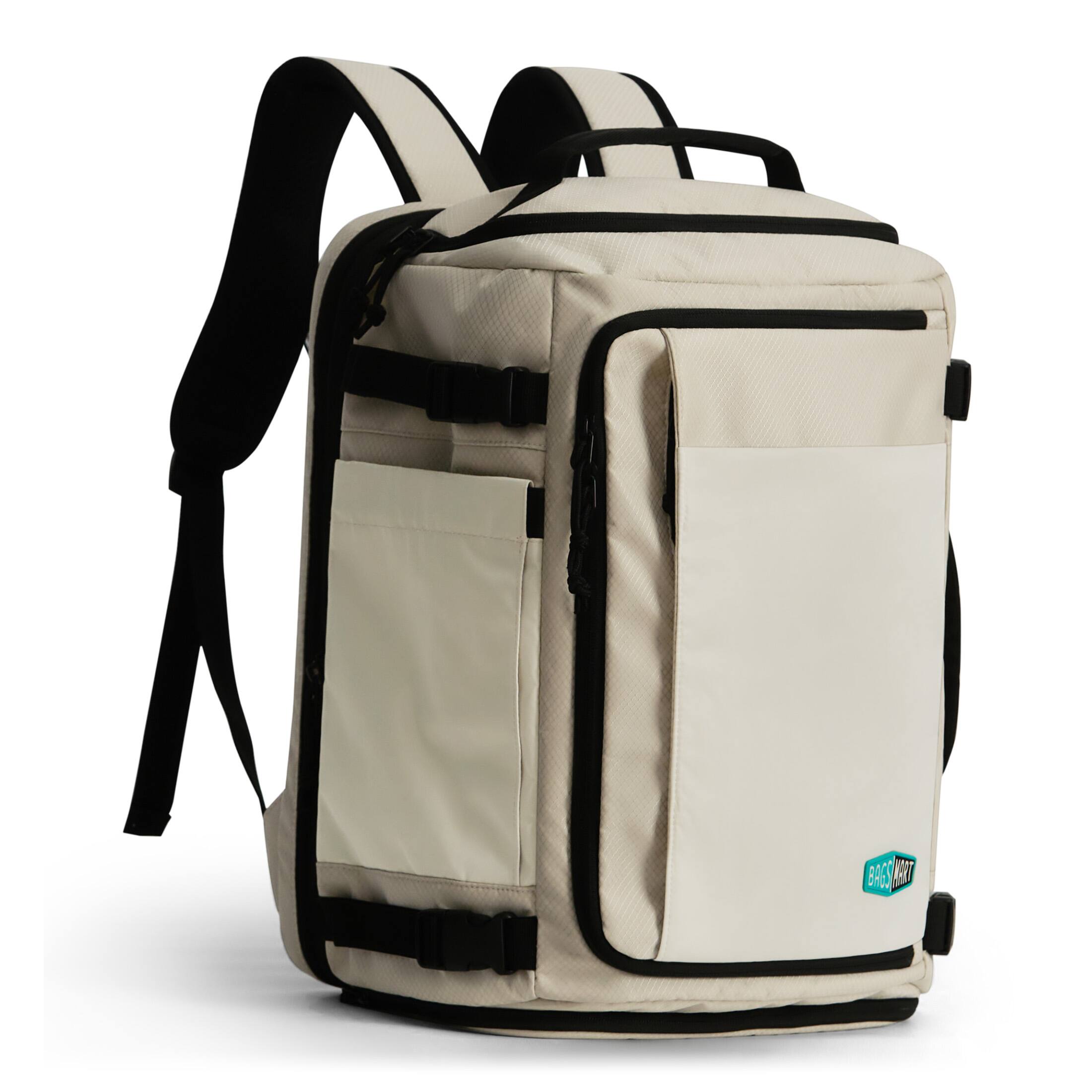 Left. Bagsmart - Blast Pro 38L Travel Backpack, Expandable Carry-On Daypack with Laptop Sleeve for Travel, Business & Commuting - Oyster.