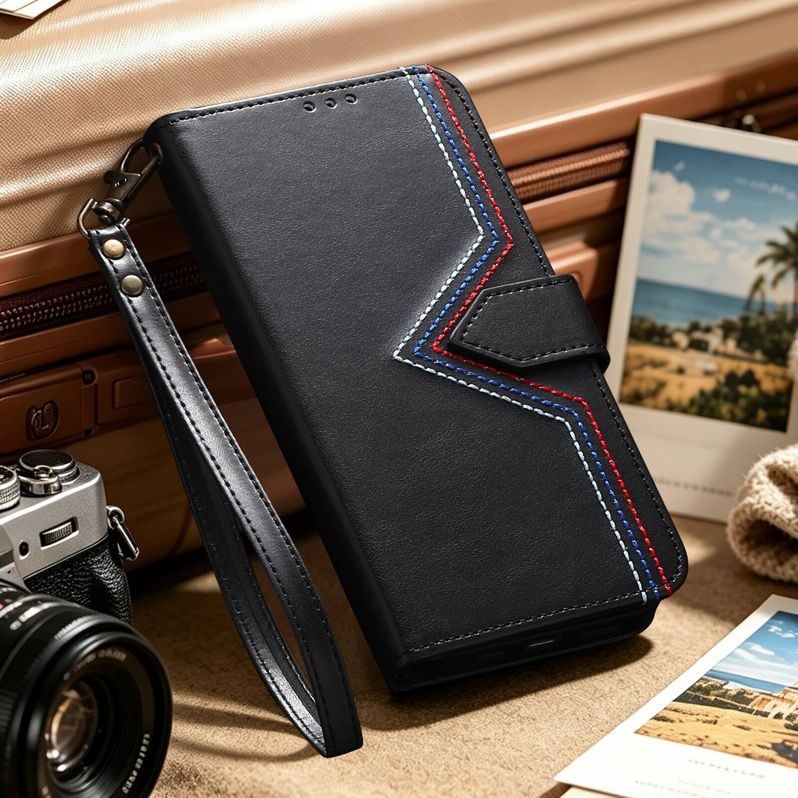 Alt View 2. Dteck - Wallet Phone Case for Google Pixel 11 Pro XL with Wrist Strap, Slim Shockproof Leather Kickstand Folio Protective Cover - Black.