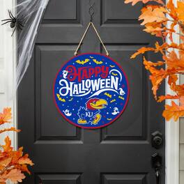 Evergreen Enterprises - Kansas Jayhawks 18" Happy Halloween Wooden Round Door Sign - Multicolor