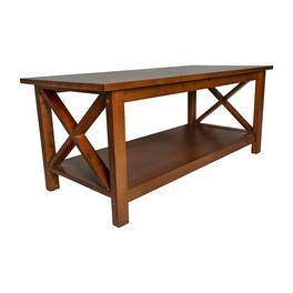 Flash Furniture - Jasper Farmhouse Style Solid Wood Coffee Table with Traditional X-Frame Design and Lower Shelf in Walnut - Brown
