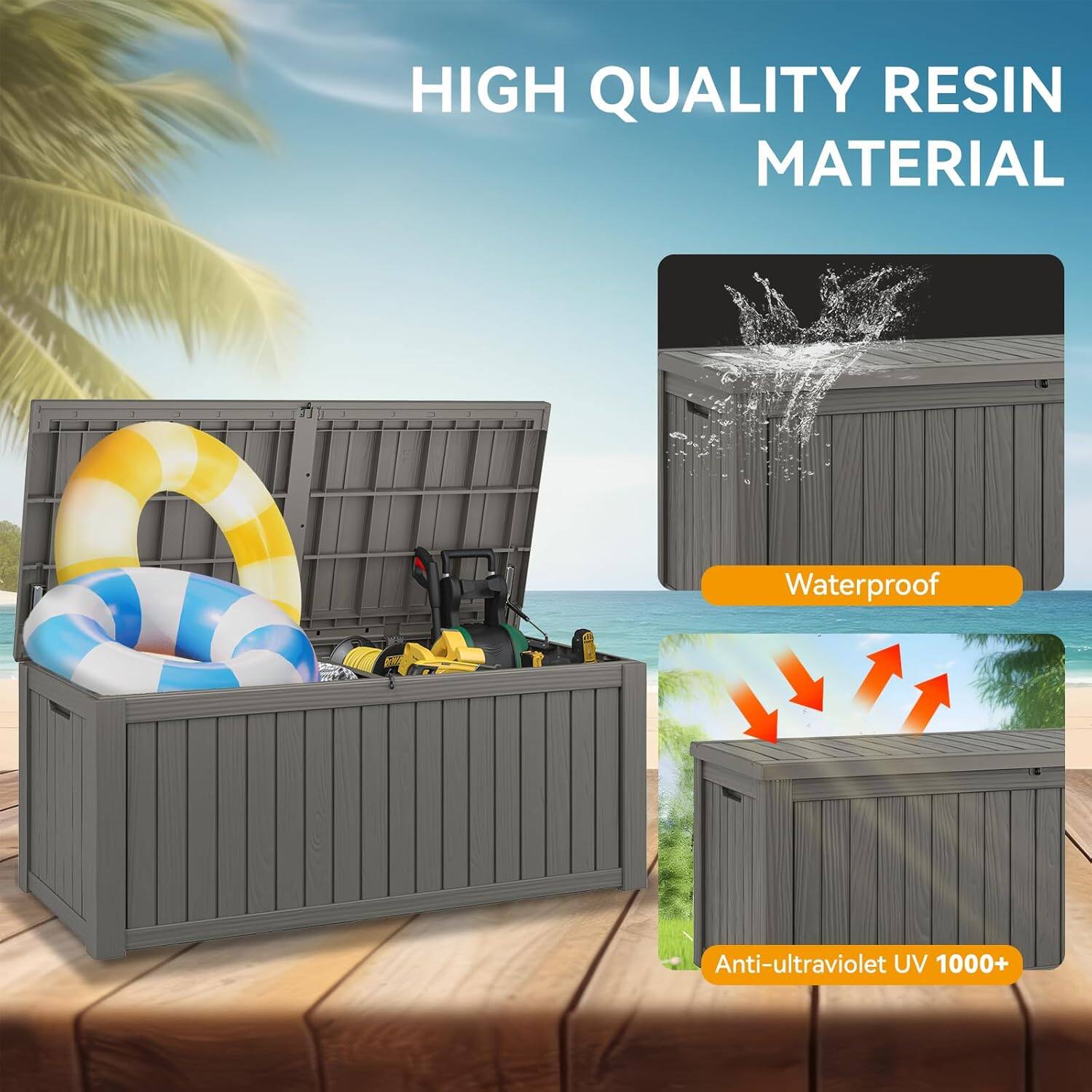 HIGH QUALITY RESIN MATERIAL  
Waterproof  
Anti-ultraviolet UV 1000+