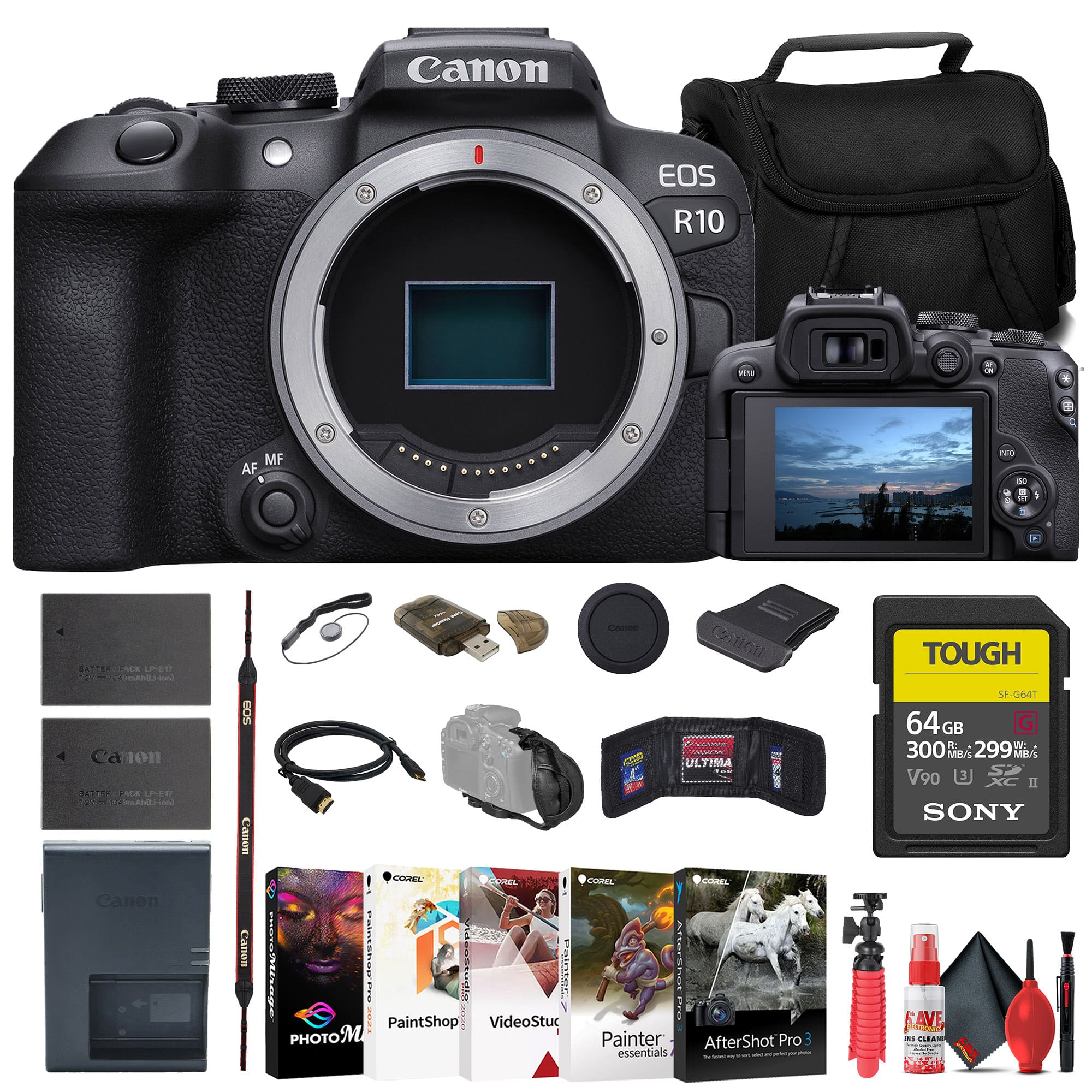 Canon - EOS R10 Mirrorless Camera + Sony 64GB TOUGH SD Card + Bag + Charger + More (International Model)